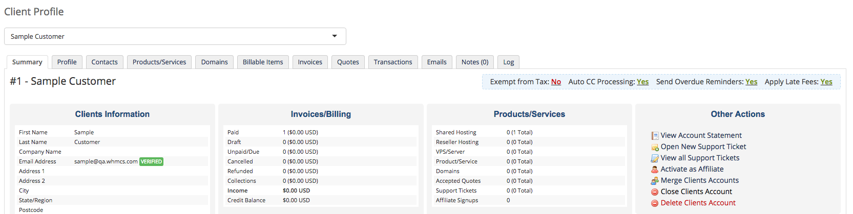 Verified email in client profile view