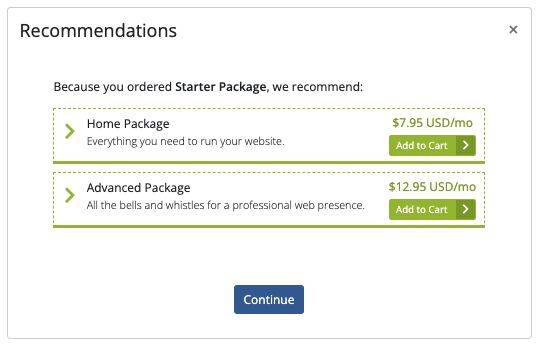 Cross-selling via recommendations during Checkout and on the Confirmation page
