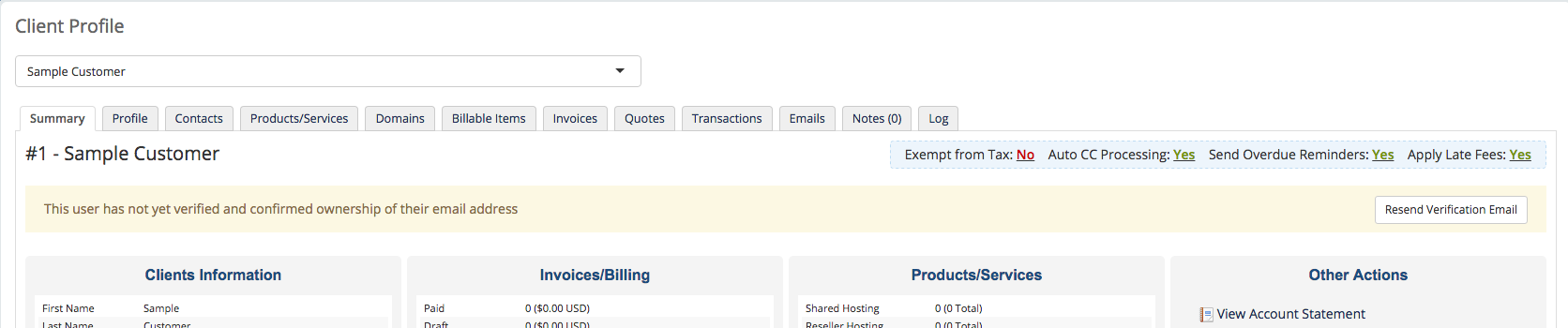 Client profile verification banner